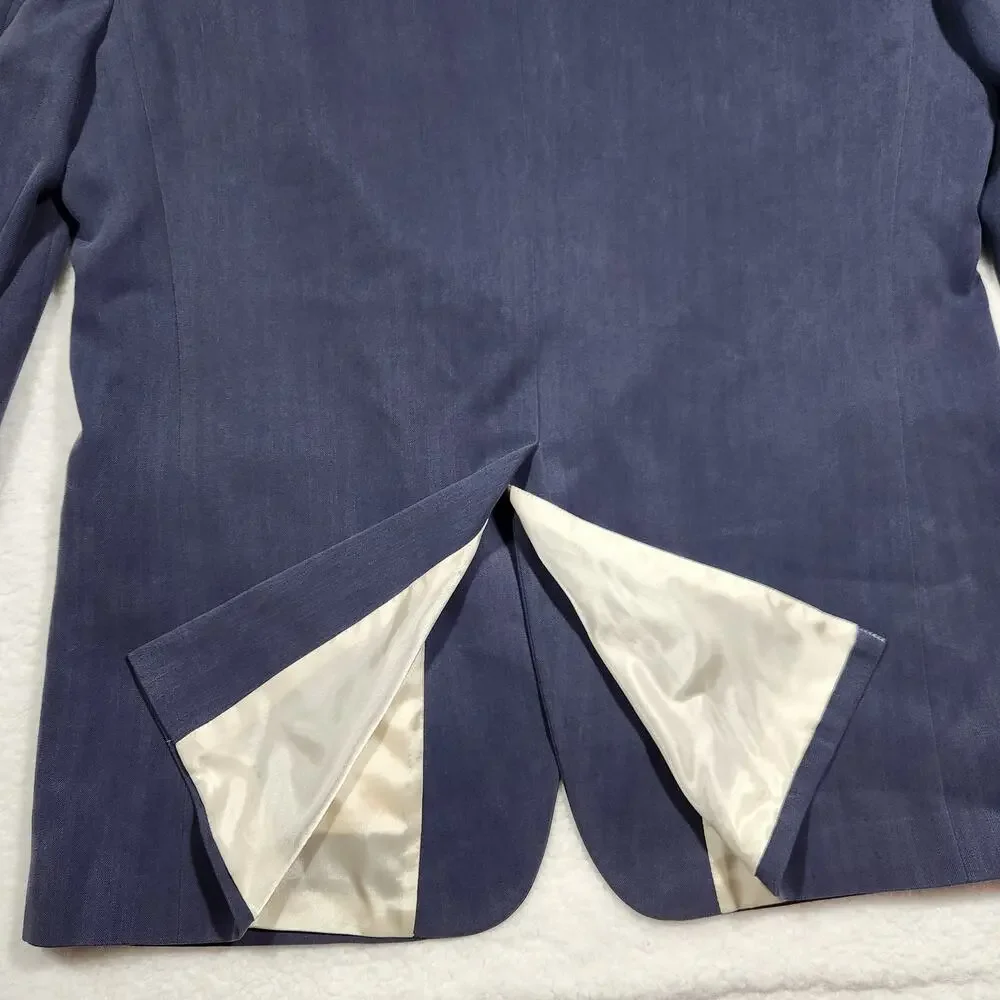 Oscar de la Renta Men Silk Blazer Jacket Sz 46L Blue Two Button Career Office